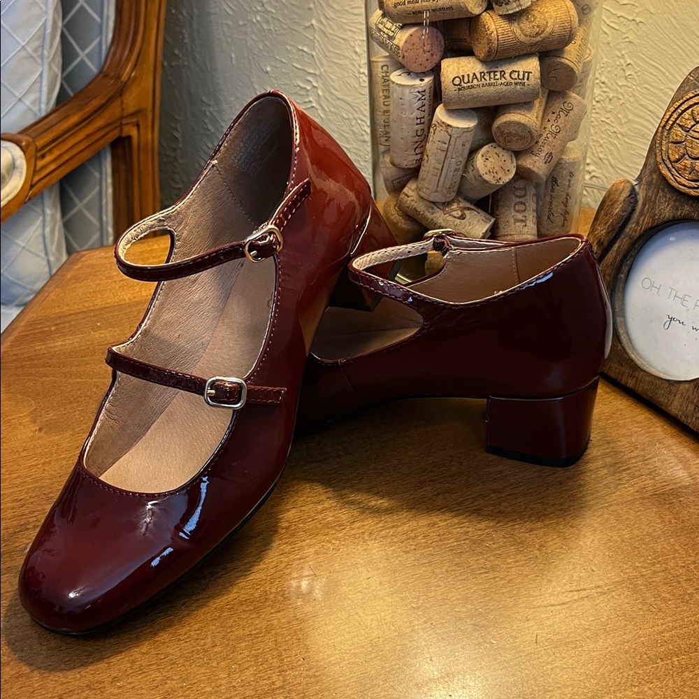Madewell Burgundy Mary Jane Chunky Heels